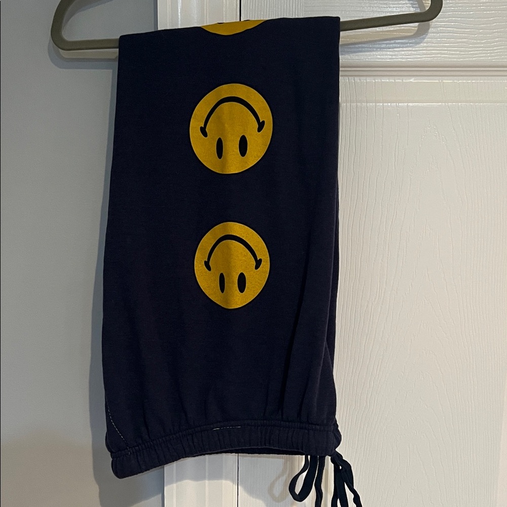 Aviator Nation Navy Joggers with Yellow Smiley Faces